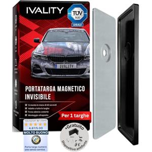 Ivality Porta targa Magnetico Senza Cornice per 1 Targa, Supporto Magnetico Invisibile per Auto, Portatarga Intercambiabile Austria, Omologato Stradale, Testato TÜV fino a 350 km/h
