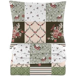 Cotton Market Completo Lenzuola Matrimoniali Cotone - 200x200 cm - Copripiumino Matrimoniale Set con Cuscino 70x80cm - Biancheria da Letto a Fantasi - Bianco e Verde, Rose