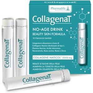 Pharmalife Research Collagenat No-Age Drink - Collagene Marino Idrolizzato 5000mg con Elastina, Acido Ialuronico, Resveratrolo, Vitamina C, Zinco e Rame - Tono e Elasticità Pelle - 10 Flaconcini
