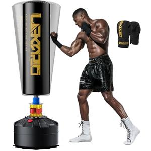 LEKÄRO Sacco Boxe da Terra, Sacco da Boxe Autoportante MMA con Base a 12 Potenti Ventose, kit per allenamento per MMA, muay thai, fitness, casa, palestra (nero)