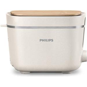 Philips Tostapane Eco Conscious, Plastica Bio al 100%, 8 Livelli di Doratura, Scaldapanini Integrato, Raccoglibriciole Rimovibile, Crema (HD2640/10)