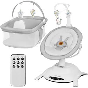 Lionelo Sdraietta Elettrica e Culla lettino BELLA SET 2in1 per Neonati, Girevole 360°, 6 Movimenti di Dondolio, 12 Melodie, Telecomando, Cinture di Sicurezza, Materasso in Schiuma T2, fino a 9kg