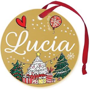 Corredino Neonato Pallina di Natale Personalizzata con Nome Lucia, Decorazione Natalizia 100% Italiana, colore oro da 8 cm (oro, Lucia)