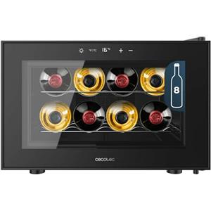 Cecotec Cantina per vino Bolero GrandSommelier 800H CoolCrystal E, capacità 8 bottiglie, ripiani in metallo, controllo touch, temperatura 8-18ºC, nero