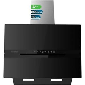 Cecotec Cappa Aspirante 60 cm Vetro Temperato. Bolero Flux DT 608010 Glass Black A++ 210W, Cappa 60cm vetro nero, Flusso d'Aria 800m3/h, A++, Touch, LED, Bluelit, Carbonio Ø176, alluminio 5 strati