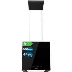 Cecotec Cappa Aspirante a Isola 44 cm - Cappa Cucina. Bolero Flux CCT 448000 Glass Black A++ Cappa 44cm vetro nero, Flusso d'Aria 800m3/h, 210W, A++, Slider, LED, Carbonio Ø176, alluminio 5 strati