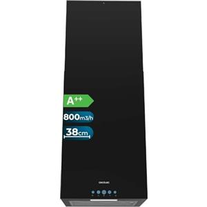 Cecotec Cappa Aspirante a Isola 38 cm - Cappa Cucina. Bolero Flux ICT 388000 Black A++ 210W, Cappa 38cm Acciaio inox nero, Flusso d'Aria 800m3/h, A++, Touch, LED, Carbonio Ø176, alluminio 5 strati