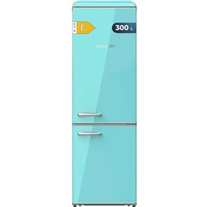 Cecotec Frigorifero Combinato Retro da 300L Bolero CoolMarket Combi Origin 300 Green E, Classe E, LED interno, Crisper Box, controllo della temperatura, maniglia cromata e ripiani in vetro.