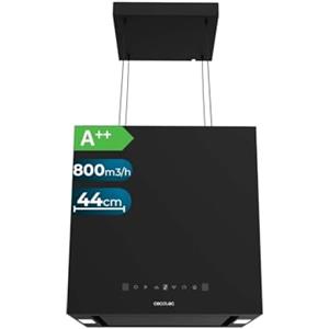 Cecotec Cappa Aspirante a Isola 44 cm - Cappa Cucina. Bolero Flux CCT 448000 Black A++ Cappa soffitto 44cm inox nero, Flusso d'Aria 800m3/h, 210W, A++, Remote, LED, Carbonio Ø176, alluminio 5 strati