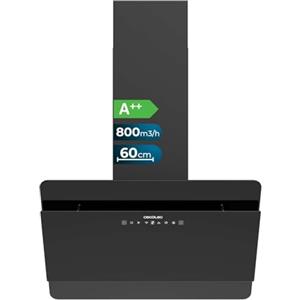 Cecotec Cappa Aspirante Inclinata 60cm Bolero Flux DT 608000 Glass Black A++, Motore 210W, Basso Consumo, Aspirazione 800m3/h, Controllo Tattile, 3 Livelli + Booster, Hand Movement, Vetro Nero
