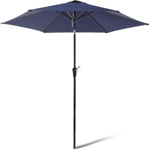 Amazon Basics - Ombrellone da Giardino, Sollevatore a manovella e Pulsante inclinabile, 274cm, Blu Navy