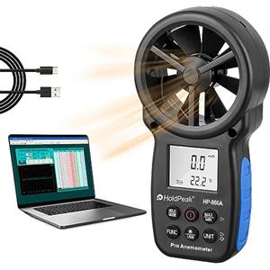 H HOLDPEAK HoldPeak HP-866A Anemometro Digitale Portatile Connessione USB, Misuratore CFM Misura Velocità del Vento + Temperatura + Punto di Rugiada + Flusso D'aria con Conservazione dei Dati e Umidità Relativa
