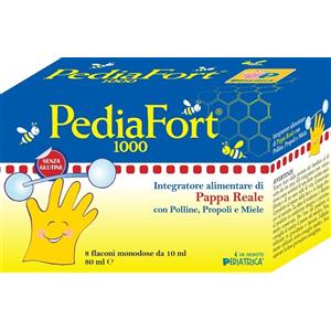 PediaFort 1000 - Integratore Alimentare con Pappa Reale, Polline, Propoli e Miele - 8 Flaconcini da 10 ml