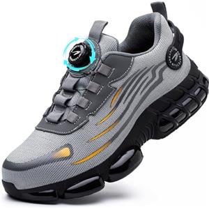 GUDECIUS Scarpe Antinfortunistiche Uomo Donna Leggere Scarpe da Lavoro Comode Scarpa Antinfortunistica Uomo con Punta in Acciaio Fibbia Girevole Regolazione Rapida Grigio 43 EU