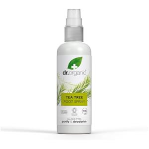 Dr.Organic Dr Organic Tea Tree Spray per piedi, deodorante, purificante, ad asciugatura rapida, senza alluminio, con olio di menta piperita naturale, vegano, cruelty-free, senza parabeni e SLS, certificato