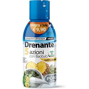 Forhans, PURO Drenante 5 Azioni con Baobab, Formula Naturale, per un Migliore Metabolismo, Digestione, Depurativa, Drenante, Flacone da 500 ml