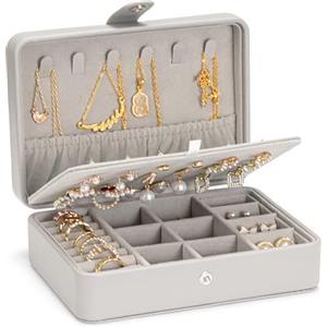 VINATO Portagioie Donna da Viaggio come Porta Gioielli per Orecchini, Collane e Anelli - Compatto 16,5×12×5,7cm Portagioie da Viaggio Regalo, Grigio
