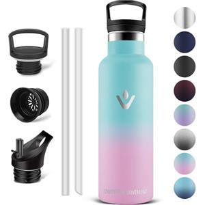 Vikaster Thermos 0,5 l senza BPA, con cannuccia borraccia scuola, sport, bicicletta, campeggio, fitness, attività all'aperto rosso-rosa