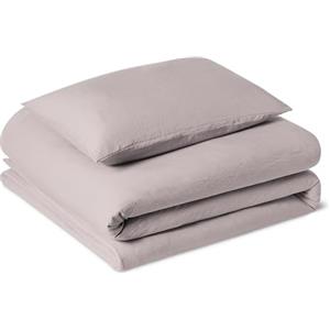 Amazon Basics Set Copripiumino Singolo in Microfibra Prelavata, Extra Morbido con Effetto Naturale Arricciato, Non Necessita Stiratura, Copripiumino da 135 x 200 cm e 1 Federa da 50 x 80 cm, Viola