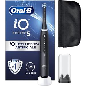 Oral-B Spazzolino Elettrico Ricaricabile iO 5N Nero, 1 Spazzolino Elettrico, 1 Testina, Pochette, io 5 Per Una Pulizia Denti Efficace, Sensore di Pressione, Gengive Protette
