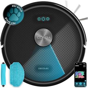 Cecotec Robot Aspirapolvere e Lavapavimenti Conga M70. Navigazione Laser, 20000Pa Pressione Aspirazione, Batteria 4500 mAh, Spazzola in Silicone Speciale Animali, Copertura fino a 180m²