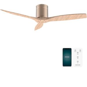 Cecotec - Ventilatori da Soffitto EnergySilence Aero 5500 Aqua GoldLightWood Connected. 40 W, Diametro 132 cm, Wi-Fi, Protezione IP44, Timer 8 Ore, 3 Pale, 6 Velocità, Estate/Inverno