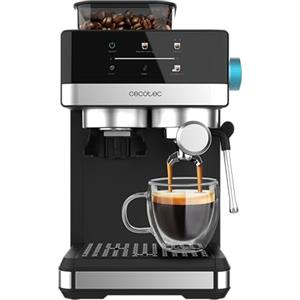 Cecotec Macchine da Caffè Espresso Power Espresso 20 Grind. 1350W, 20Bar, Caffè con Vapore, 2 Tazze, Schermo Tattile, Macinacaffè, Serbatoio Caffè 150g, Acqua 1.7L, Schiumatore, Thermoblock, Sicurezza