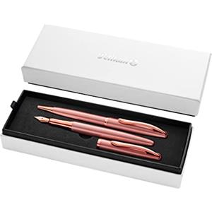 Pelikan, Set Penna Sfera E Stilografica Jazz Noble Elegance In Metallo Rose, Inchiostro Blu, Con Clip Elastica, In Elegante Astuccio Regalo
