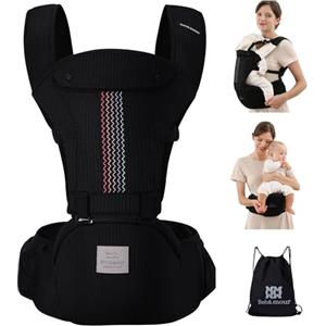 Bebear Marsupio,Bebamour Marsupio per 0-36 mesi, marsupio traspirante da neonato a bambino, approvato dagli standard di sicurezza, seggiolino ergonomico 6 in 1 anteriore (Air Black)