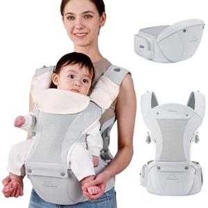 Bebear Zaino 3D Air Mesh per neonati fino a bambini da 0 a 36 mesi, ergonomico 6 in 1 (grigio acceso)