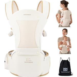 Bebear Marsupio,Bebamour Marsupio per 0-36 mesi, marsupio traspirante da neonato a bambino, approvato dagli standard di sicurezza, seggiolino ergonomico 6 in 1 anteriore,Cotton Beige