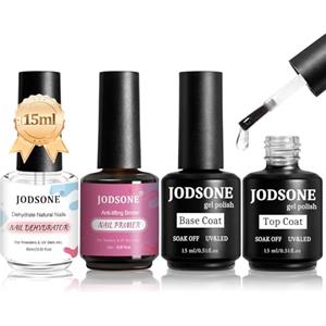 JODSONE 15ML x 4 Base e Top Coat Semipermanente, Disidratatore per Unghie Primer per Unghie, Scintilla Asciugatura Rapida Durevole, Adatto al fai da te in casa, Disegni per unghie, Regali perfetti