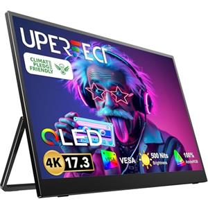 UPERFECT 17.3 Pollici 4K QLED Monitor Portatile 100% AdobeRGB 1500:1 500 Nit 3840 * 2160 Schermo Opaco Eye-Care con Staffa Integrata mini HDMI USB-C per Laptop MacBoo Xbo PS4/5, Compatibile con VESA