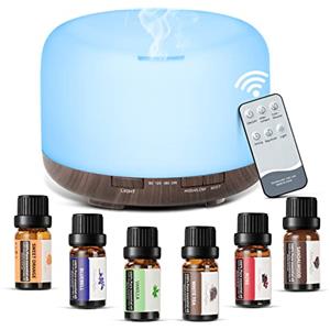 ACWOO Diffusore di Oli Essenziali con 6x10ml Oli Inclusi, Telecomando 7 Colori LED, Umidificatore ad Ultrasuoni Fino a 9 Ore, per Yoga, Senza BPA