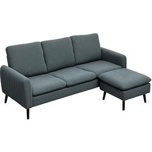 HOMCOM Divano Angolare 3 Posti, Divano ad Angolo con Chaise Longue Reversibile 196x140x88 cm, Divano a L Modulare con Poggiapiedi Rimovibile in Tessuto a Coste per Salotto e Soggiorno, Grigio Carbone