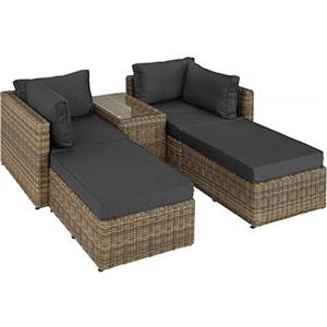 TecTake® Doppia Chaise-Longue Deluxe Rattan, Set per Giardino, Alluminio, Tavolo con Piano in Vetro, Componibile con Versatilità, Cuscini, mobili d arredo - Naturale