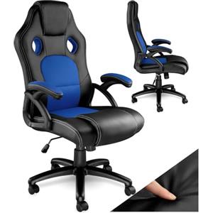 tectake® Sedia Ergonomica da Ufficio, Sedia Gaming con Ruote, Sedia Scrivania con Base Robusta, Poltrona con Imbottitura Spessa, Poltrona Gaming, Adattamento Ottimale - Nero/Blu