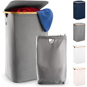 Lonbet - Cesto Grande Grigio - XL 100 Litri - Porta Biancheria Sporca con Coperchio - Portabiancheria Sporca con Manici
