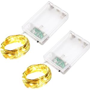 LQWELL 2 Pezzi Luci fatate a LED 5M 50LED, Mini lampada impermeabile in filo di rame a batteria, bianco caldo, 2 modalità per Natale, matrimoni, feste, decorazioni per la casa