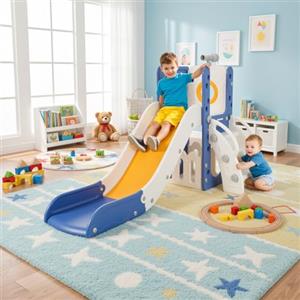 MAMIZO Scivolo per Bambini, Scivolo Giocattolo da Interno o Esterno, Scivolo da Giardino, Scivolo 4 in 1 per Bambini, Scivolo Indipendente con Spazio di Deposito e Telescopi da Gioco, per 1-6 Anni,Blu Giallo
