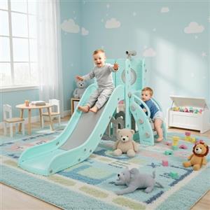 MAMIZO Scivolo per Bambini, Scivolo Giocattolo da Interno o Esterno, Scivolo da Giardino, Scivolo 4 in 1 per Bambini, Scivolo Indipendente con Spazio di Deposito e Telescopi da Gioco, Verde Grigio