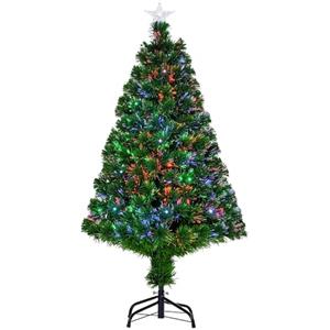 HOMCOM Albero di Natale a Fibre Ottiche 120cm Albero di Natale Artificiale con 16 Luci LED di 3 Colori e Rami in PVC