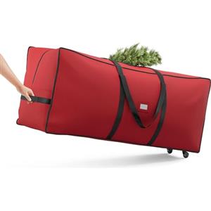 SONGMICS Borsa per Albero di Natale con Ruote da 4 cm, Custodia per Albero fino a 229 cm, per Albero Smontabile, Maniglie Regolabili, Tessuto Oxford 600D, Rosso Ciliegia RXS004R03
