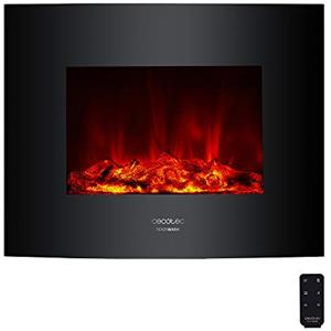 Cecotec Cheminée électrique Ready Warm 2200 Curved Flames. 2000W, 22", 2 niveaux de puissance, 20m2, Télécommande, Panneau curve en verre templé (26", Nero | Telecomando)