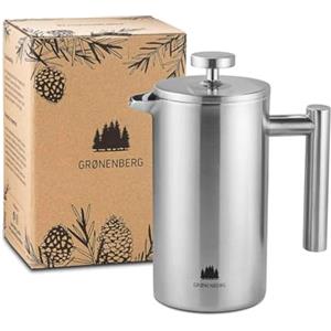 Groenenberg French Press 1 L (5 Tazze) l Caffettiera francese in acciaio inox l Caffettiera pistone con filtri di ricambio e funzione termica
