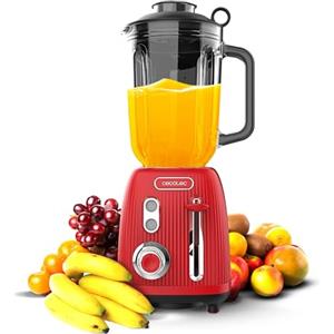 Cecotec Frullatore da Tavolo Retro Power Black Titanium RetroRed. 1200W di Potenza, 2 Velocità, Lama a 4 Lame con Rivestimento in Titanio Nero e Brocca da 1,5L, Design Vintage Rosso