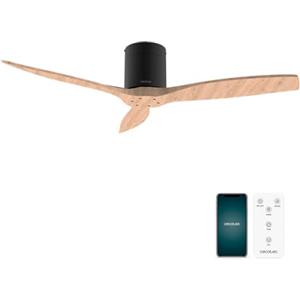 Cecotec - Ventilatori da Soffitto EnergySilence Aero 5500 Aqua Black&WhiteWood Connected - 40 W, Diametro 132 cm, Wi-Fi, Protezione IP44, Timer 8 Ore, 3 Pale, 6 Velocità, Estate/Inverno