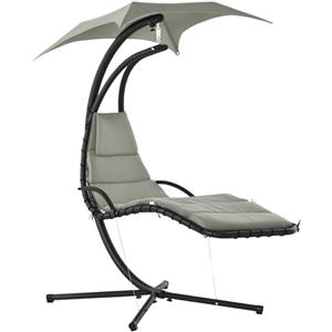 Outsunny Poltrona Sospesa da Giardino con Tettuccio Orientabile a Protezione UV, Sedia a Dondolo Sospesa Imbottito per Esterno, Grigio 190x115x190 cm