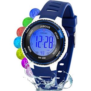 Juboos Orologio Bambina,con Cinturino Stampato e 7 Luci Colorate,Orologio Digitale Impermeabile per Bambini con Orecchie da Gatto per Ragazzo e Ragazza da 4 a 12 Anni (blu scuro)