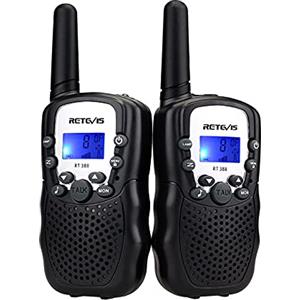 Retevis RT388 Walkie Talkie Bambini, Ricetrasmittenti Bambini, PMR446 8 Canali Display LCD VOX Torcia, Walkie Talkie Giocattolo Regalo per Campeggio, Giardino, Avventura (Nero,1 Coppia)